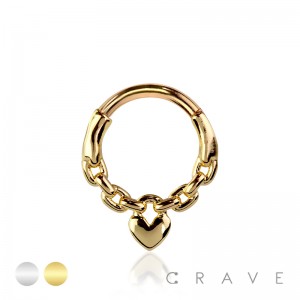 316L SURGICAL STEEL CHAINED HEART SEPTUM HINGED SEGMENT HOOP RING